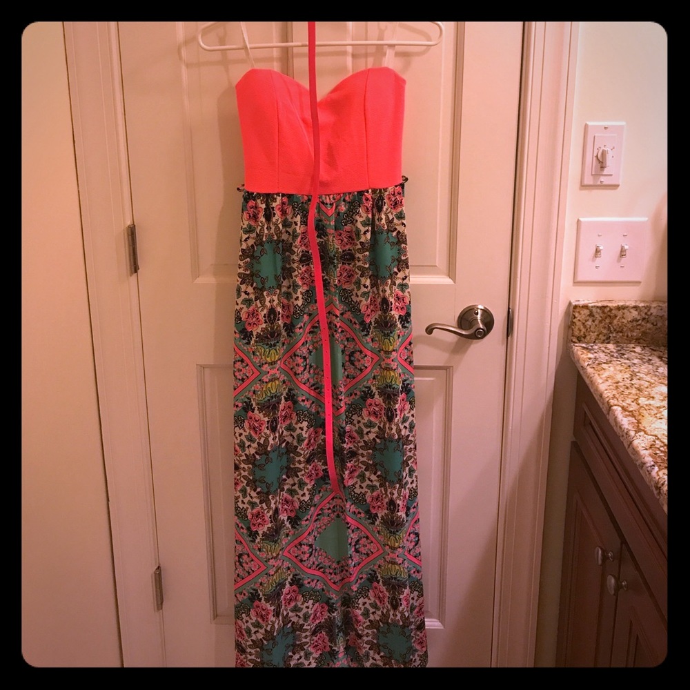 Hot pink patterned maxi dress